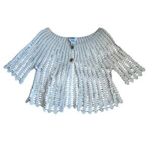 Talbots Hand Knit Women's M/L Cardigan Crochet Ivory / Beige 3/4 Sleeves A+